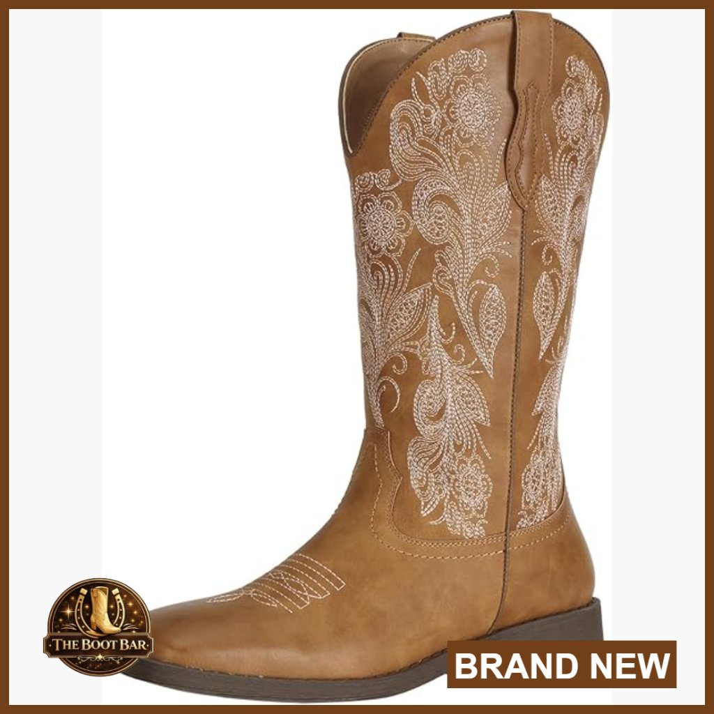 Women's Floral Embroidered Cowboy Boots Square Toe Western Fashion